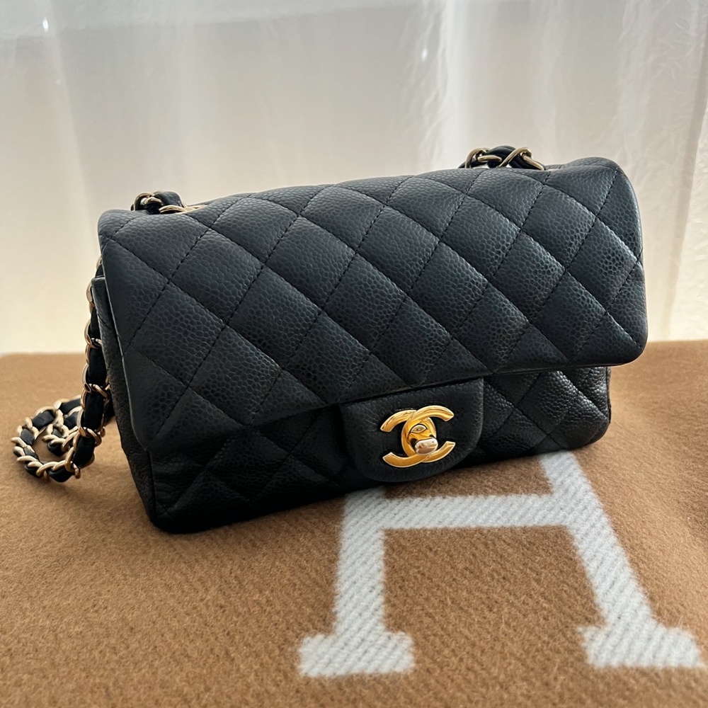 SOLD - Chanel Mini Caviar Leather Classic Flap in Black